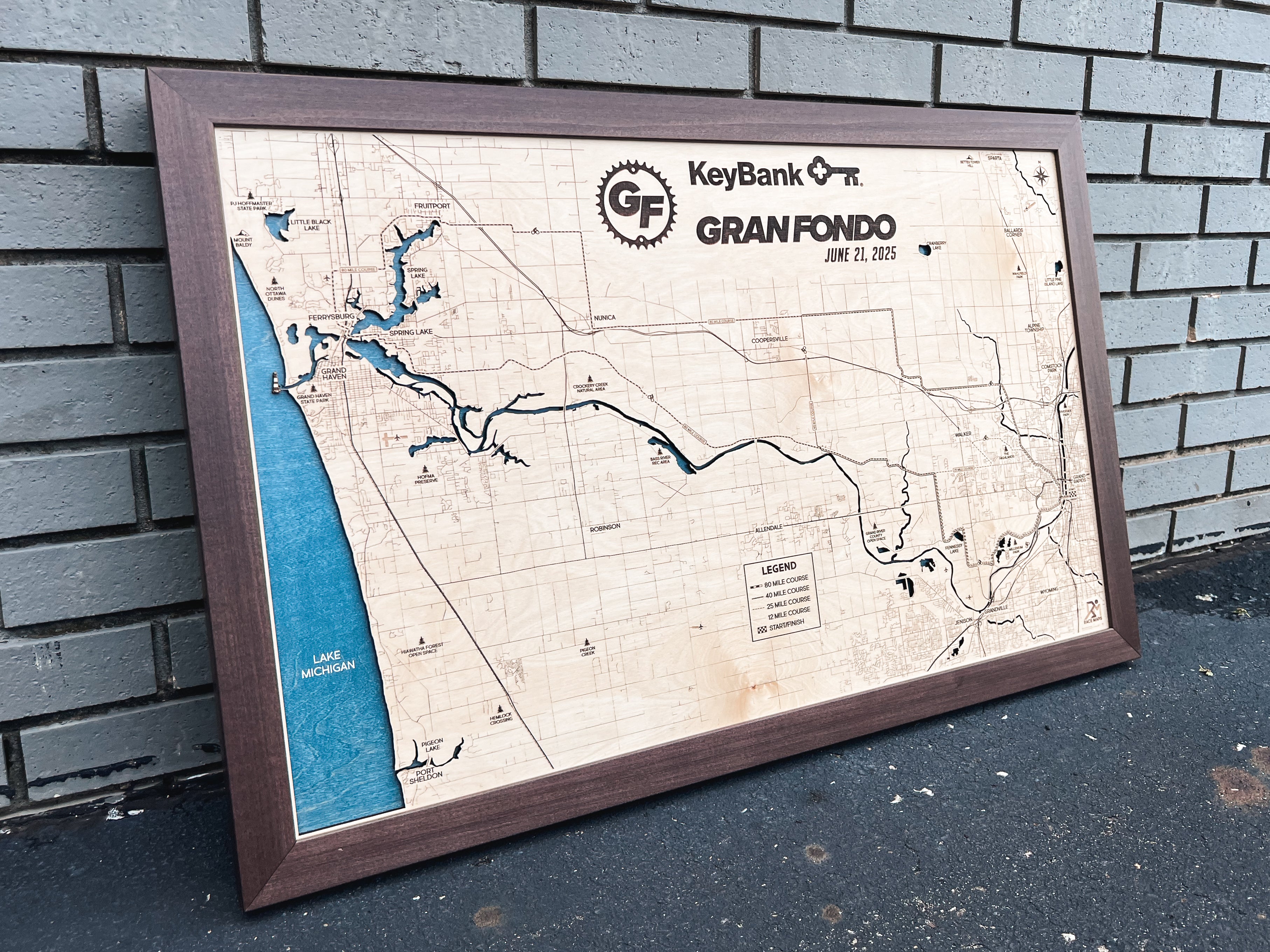 Gran Fondo Custom Wood Map – 2025 Course | Personalized Race Keepsake