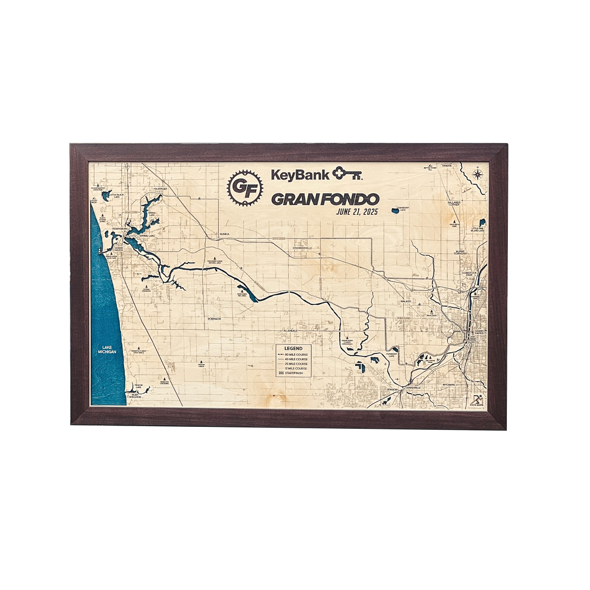 Gran Fondo Custom Wood Map – 2025 Course | Personalized Race Keepsake