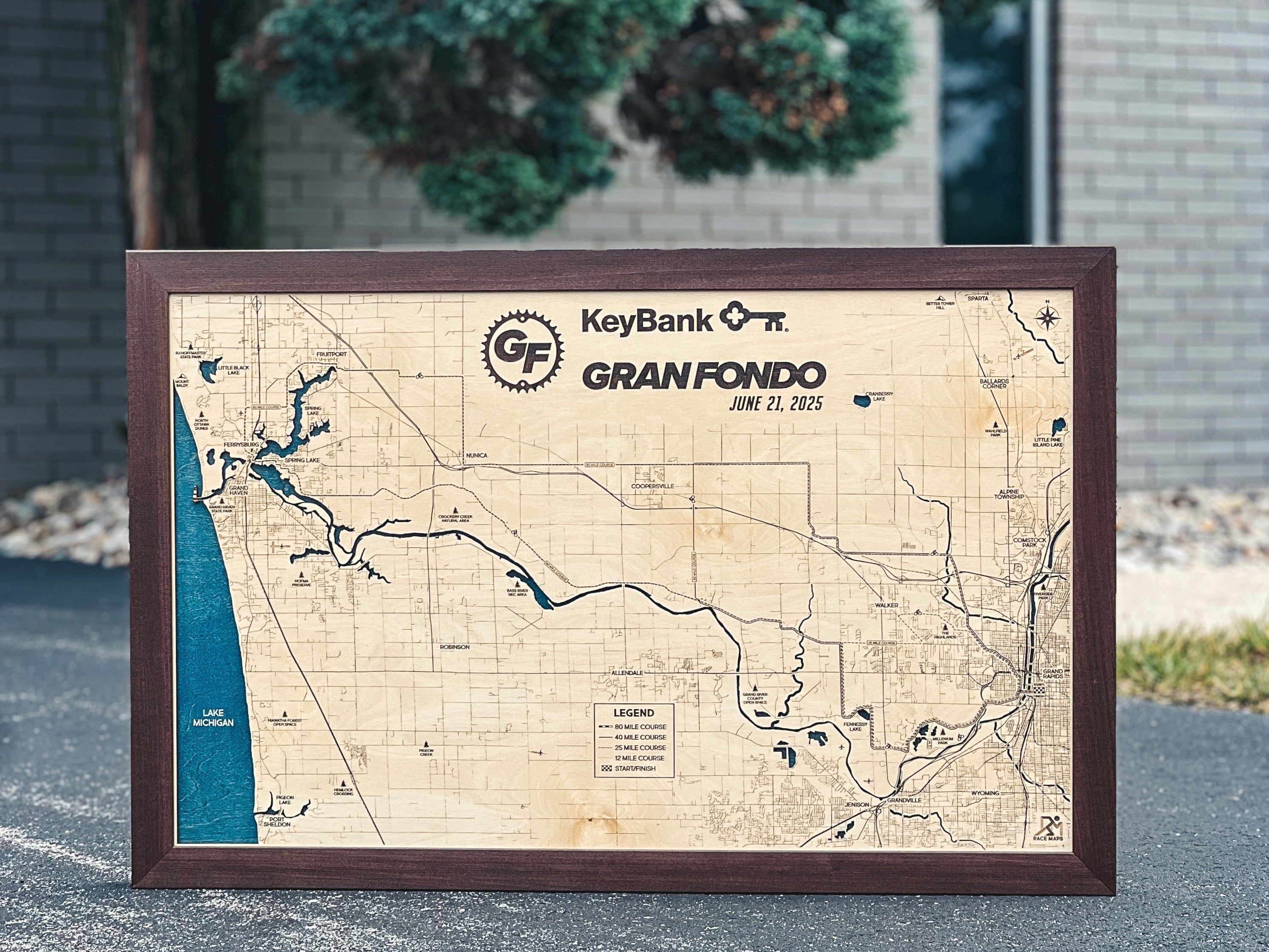 Gran Fondo Custom Wood Map – 2025 Course | Personalized Race Keepsake