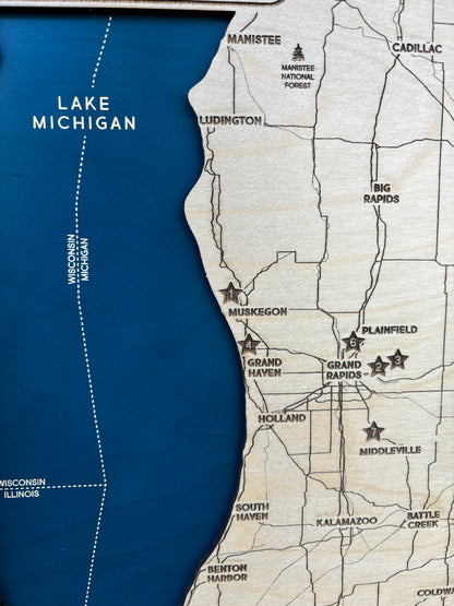 Michigan Triathlon Series Custom Wood Map | Tris4Health Races