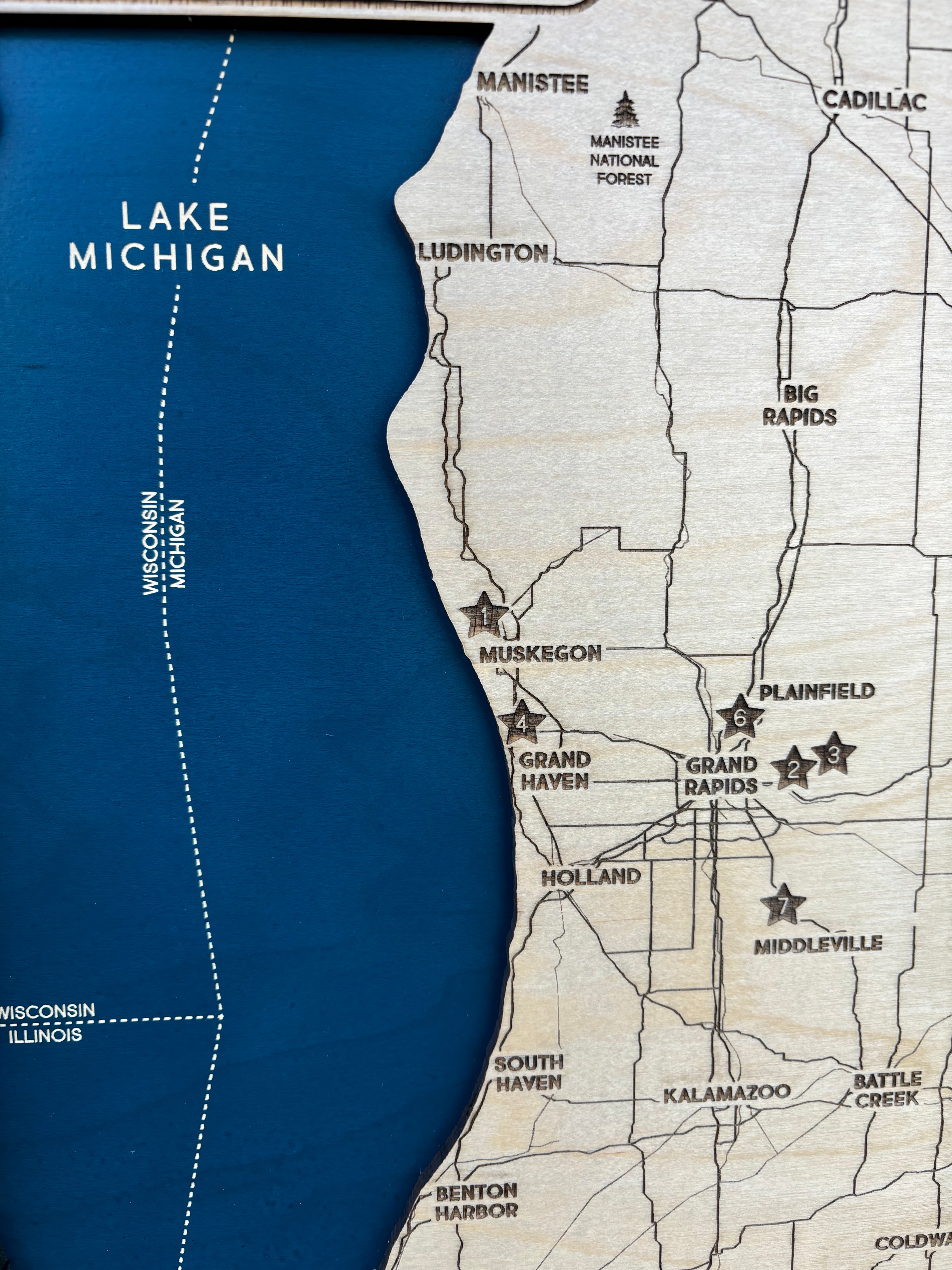 Michigan Triathlon Series Custom Wood Map | Tris4Health Races